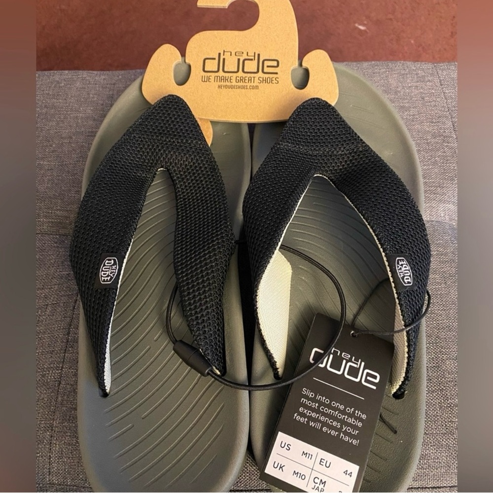 Hey Dude Black and Gray Flip Flops